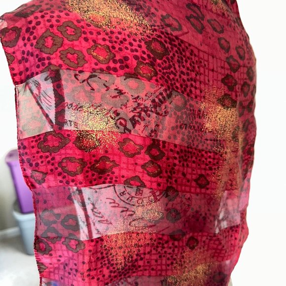 Vintage Red Sheer Animal Leopard Print Square Scarf - Picture 4 of 5